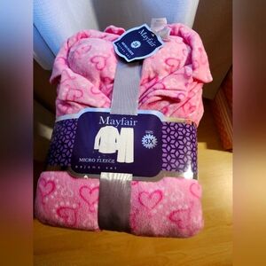 Mayfair Beautiful Pink Printed Heart Micro Fleece Pajama Set